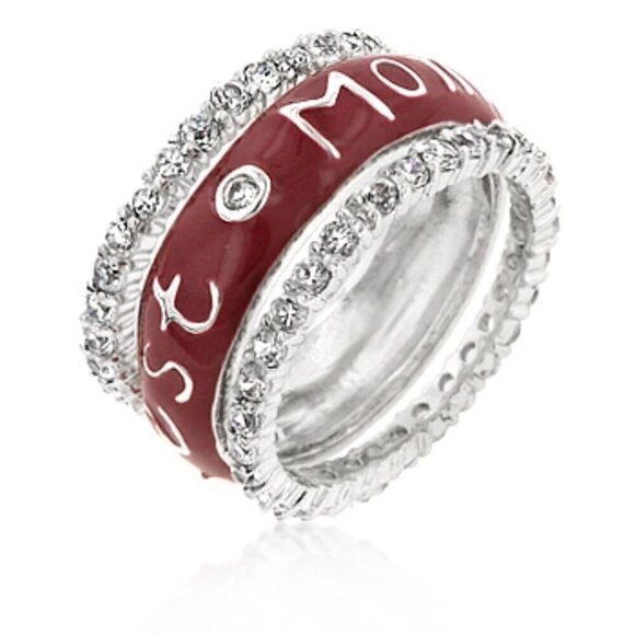 Best Mom Mother's Day Gift Enamel Eternity Band Pave Cz Set of 3 Brass Clear 9.5 - Picture 2 of 4